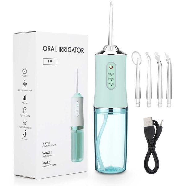 Oral Irrigator Portable Dental Water Flosser USB Rechargeable Water Jet Floss Tooth Pick 4 Jet Tip 220ml 3 Modes IPX7 1400rpm 230202