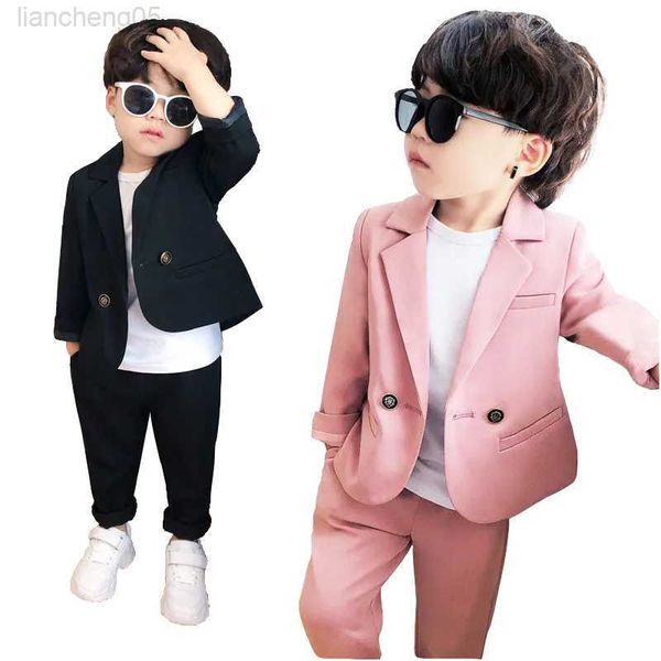 Классическая швейная пиджак набор одежды Classic Toddler Blazer Solid Button Pink Black Top Bunders установлен для 1-10-летнего детских мальчиков, девочки, причинно-следственные брючные брюки W0222