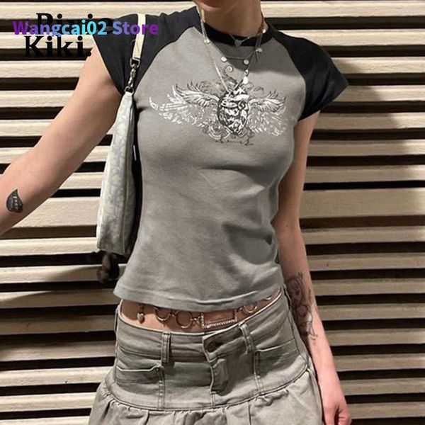 Camiseta feminina pixiekiki y2k camiseta camiseta de fada grunge asas impressão raglan mangas 90s tops de colheita gráfico t camisetas streetwear women vintage p77-ai10 022223h