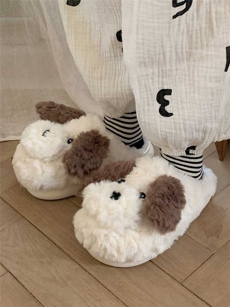 Slippers engraçados de cão fofo de algodão chinelos de algodão 2022 Novo inverno Antiskídeo interno e quente Halte de salto salto macio Soled Home Slipper Z0215 Z0215