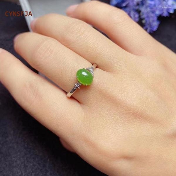 Cluster Rings Cynsfja Real Certified Natural Hetian Jasper Nephrite Silver Women Lucky Amulet Green Jade Ring Высококачественное элегантное