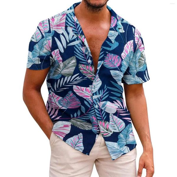 Camisetas masculinas masculinas havaianas floral botão para férias tropicais praia de pacote de bolso de verão pacote de mangas compridas de manga longa