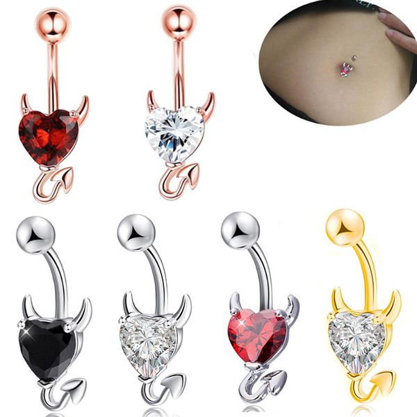 Acciaio chirurgico cuore ombelico anelli ombelico forma diavolo rosso CZ piercing pancia gioielli ciondola l'orecchino piercing regalo donna