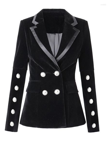 Ternos femininos feminino Blazer casaco designer de moda Botões de diamantes de peito duplo Jaqueta de veludo coloração sólida fina