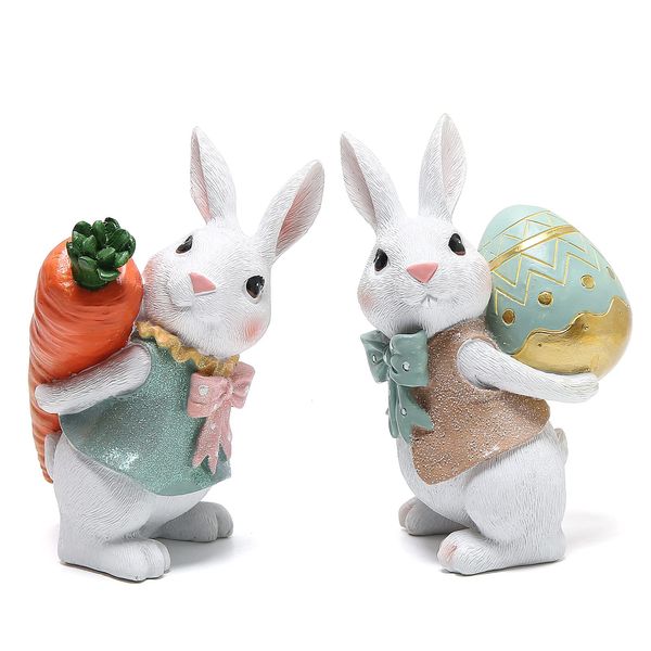 Objetos decorativos Figuras de 5 polegadas Polyresin Bunny Decorações da primavera Decors de páscoa Decoração para festas Férias em casa Presentes fofos 230221