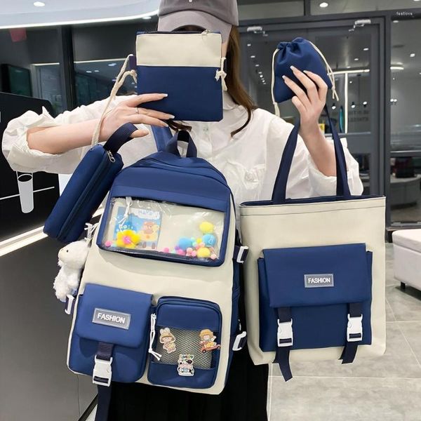 Backpack 2023 Women Laptop 5pcs Conjunto Harajuku Sacos Escolares para Meninas Adolescentes Kawaii College Kids Bag Rucksack