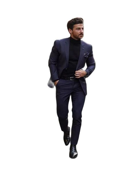 Ternos masculinos Blazers Tuxedos de casamento de alta qualidade Navy Notch Botões de lapela 2 masculino Groom formal slim fit