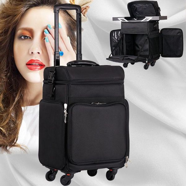 Kosmetiktaschen Frauen Große Trolley-Tasche Casees Nagel-Make-up-Toolbox-Koffer Multifunktions-Make-up-Tattoo-Box Rollgepäck