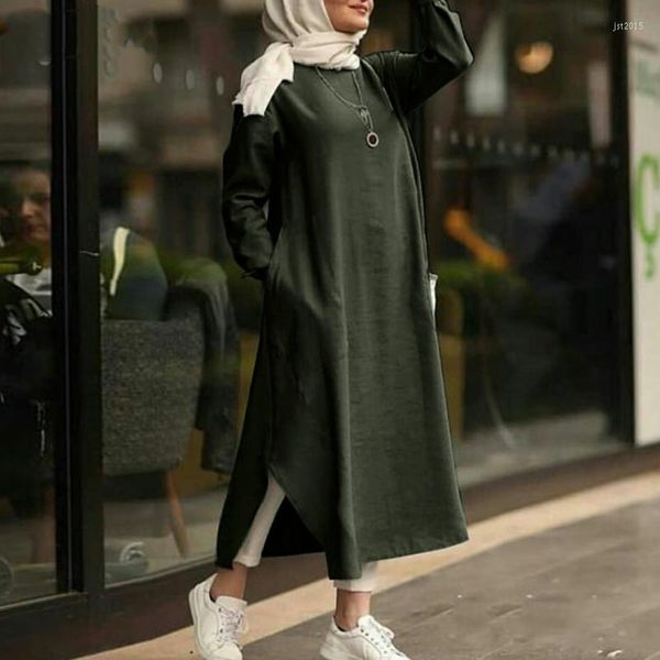 Sıradan Elbiseler Kadın Moda Vintage Femme Abaya Türkiye Bölünmüş Keten Amerikan Dubai hırka Vestidos Robe Müslüman Elbise