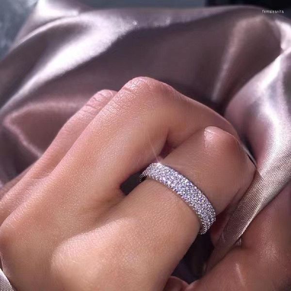 Fedi nuziali moda triplo oro bianco anello pieno di gemme set completo zircone cristallo fidanzamento regalo di gioielli romantico da donna