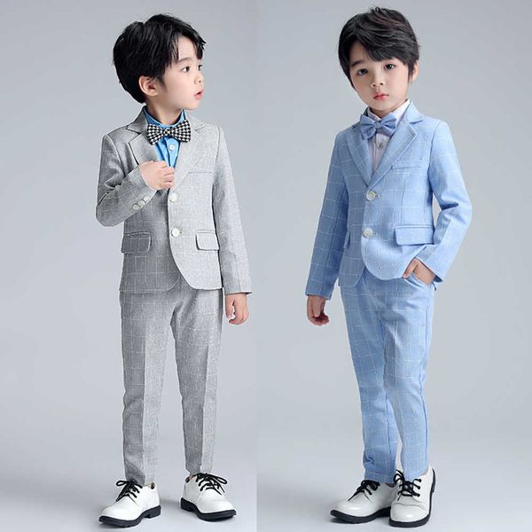 Kleidungssets Lolanta Kinder Jungen Anzug Langarm Grau Blau Kariert Smoking Set Gentleman Kinder Geburtstag Hochzeit Party Anzüge Outfits