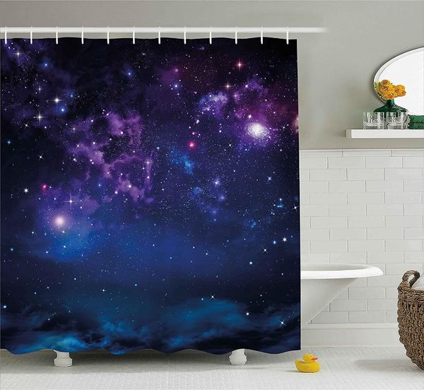 Tende da doccia Tenda spaziale Materia oscura a tema Via Lattea con campo stellare Anni luce Fantascienza Display da viaggio Bagno Decorazioni per la casa