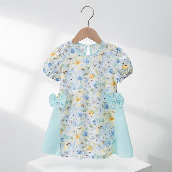 Vestidos de menina vestido irmã mais velha criança crianças garotas meninas curtas manga bolha bowknotnot de retalhos floral princesa fantasia para