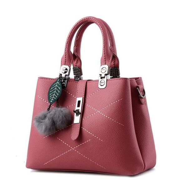 HBP Ricamo Tote Messenger Borse in pelle da donna Sac a Main Borsa a mano da donna con pallina per capelli Borsa da donna Viola A26