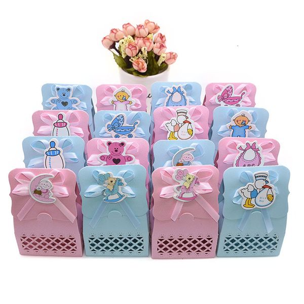 GRESTO DO GREST 12pcslot Baby Shower Candy Box Laser Cut Kraft Paper Boxes Baby Shower Favors Gênero Revenção Supples de festa Garota