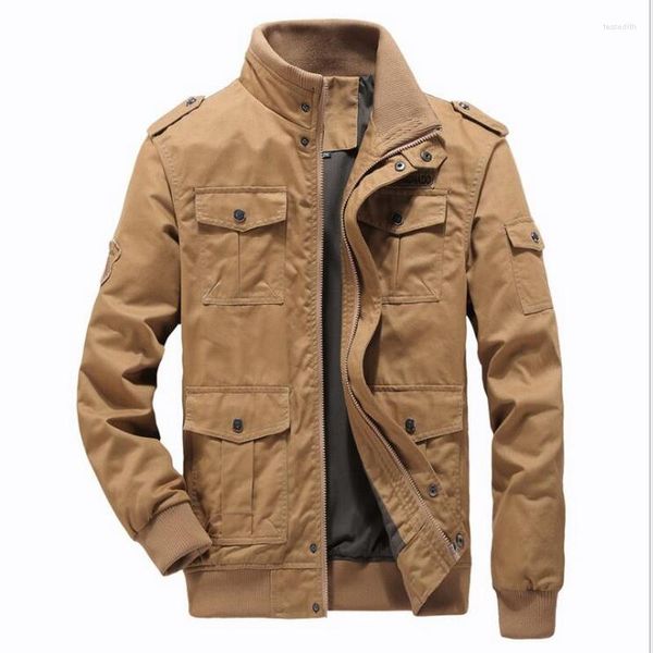 Herrenjacken Herrenjacke Military-Outwear-Baumwollmantel mit mehreren Taschen Windjacke mit Kapuze Cargo Loose Workout Asien Größe L-6XL