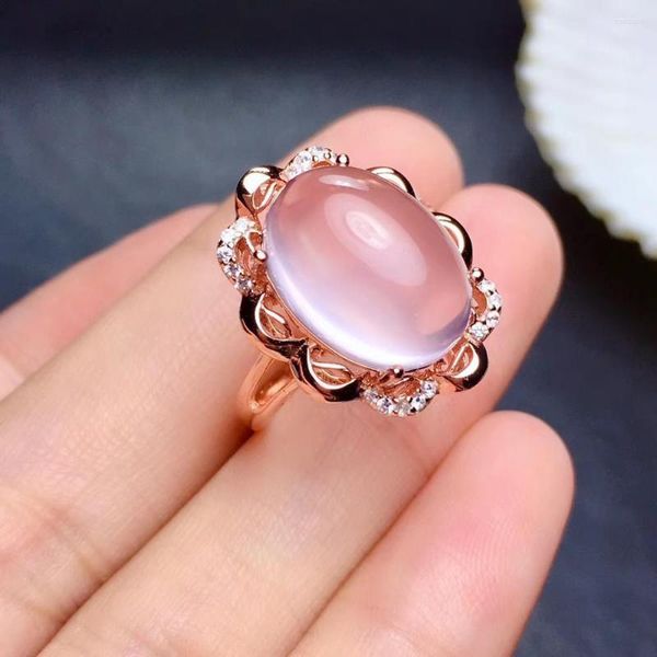 Ringos de cluster Top Sale Rose Quartz Ring Natural e Real 925 Sterling Silver para homens ou mulheres