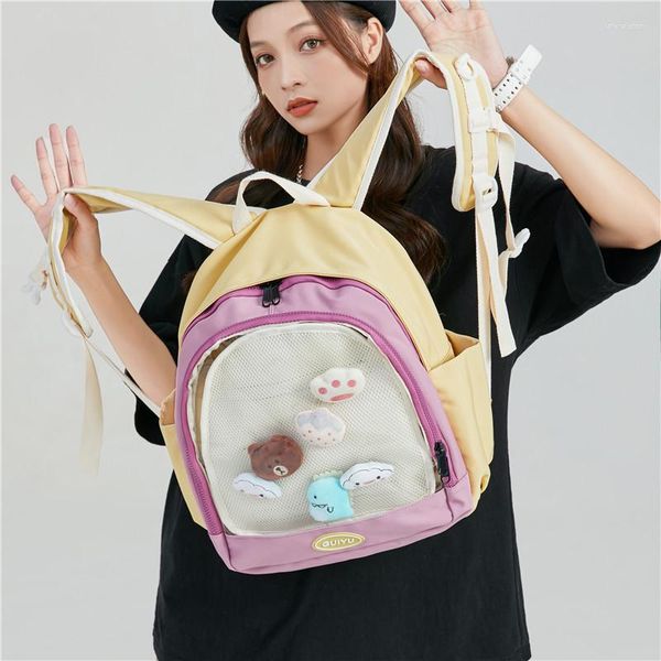 Schultaschen Kawaii Ita Rucksäcke für Frauen Niedlicher transparenter Rucksack mit durchsichtiger Fenstertasche Einsatzplatte Mädchen Schultaschen