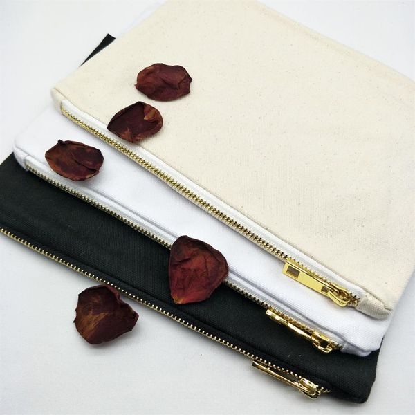 30 Stück, 17,8 x 25,4 cm, leere Leinwand-Make-up-Tasche mit farblich passendem Futter, goldener Reißverschluss, schwarz, weiß, elfenbeinfarben, Kosmetiktasche, Kulturbeutel, Lager a278 g