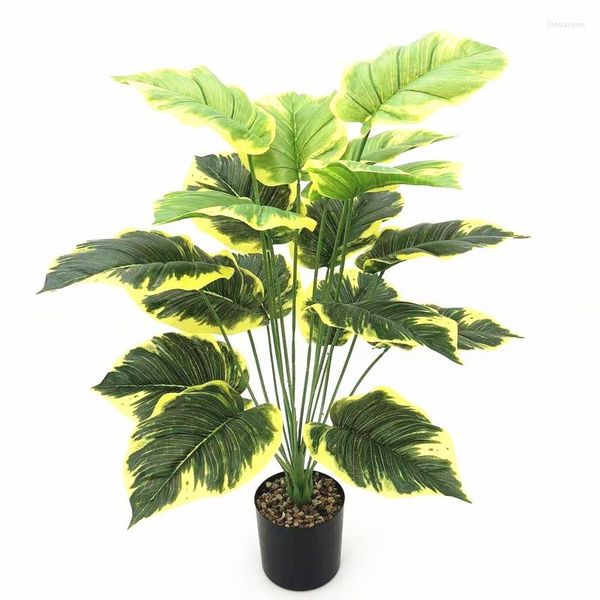 Fiori decorativi 75 cm Pianta verde artificiale su colla Bordo bianco giallo Maiale Cuore Foglia Albero finto Casa El Ufficio Decorazione interna