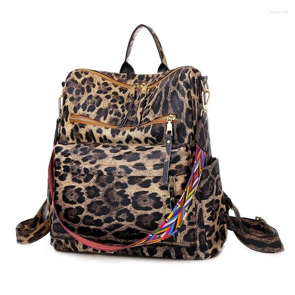 Bolsas escolares 2023 Mulheres Pu Leopard Mochila para meninas Senhoras noite Causal Tote ombro Sac portátil A Dos Student Pack Mochilas