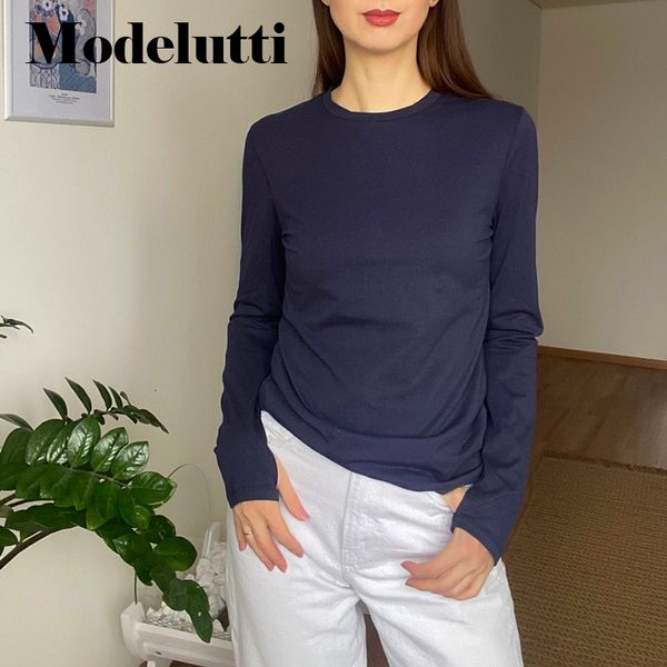 Maglia da donna Tees Modelutti Autunno Inverno Moda Manica lunga Foro per le dita Colore caramella T-shirt slim Solido Semplice Casual Basic Top Donna 230222