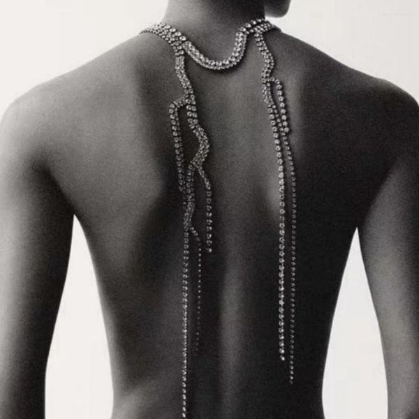 Girocollo Novelly strass lunga nappa onda catena posteriore gioielli per il corpo per le donne collana multistrato di cristallo lucido matrimonio