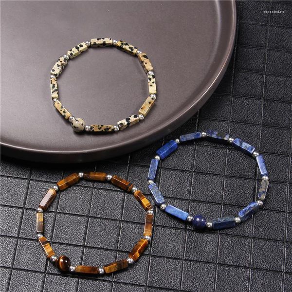 Charme de charme de pedra natural pulseira cubóide masculino tigre olho lazuli lazuli cor prata redonda bracelets quadrados para mulheres