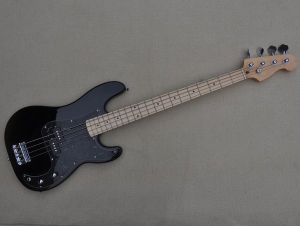 Factory Custom 4 Strings Black Electric Bass Guitar com bra￧o de bordo pode ser personalizado