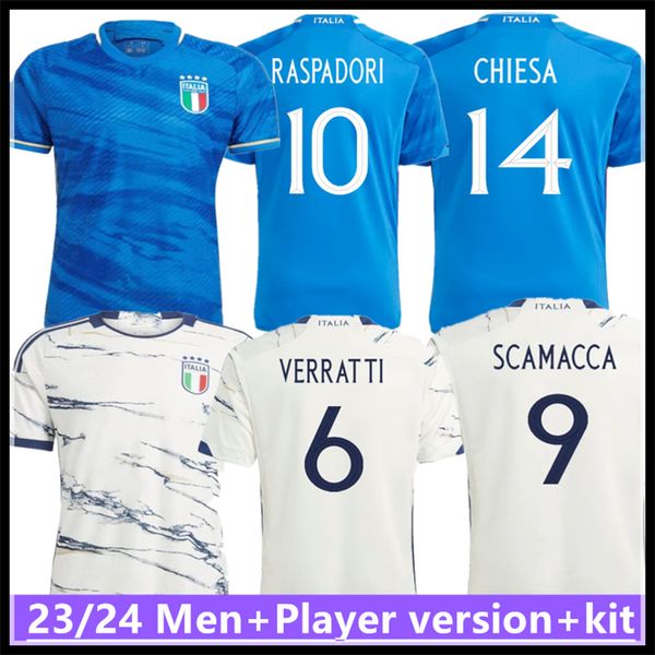 23 24 Italiens Fußballtrikots SCAMACCA IMMOBILE CHIESA Fußballtrikots RASPADORI JORGINHO BARELLA BASTONI VERRATTI Maglia Italiana Nationalmannschaft 2023 2024