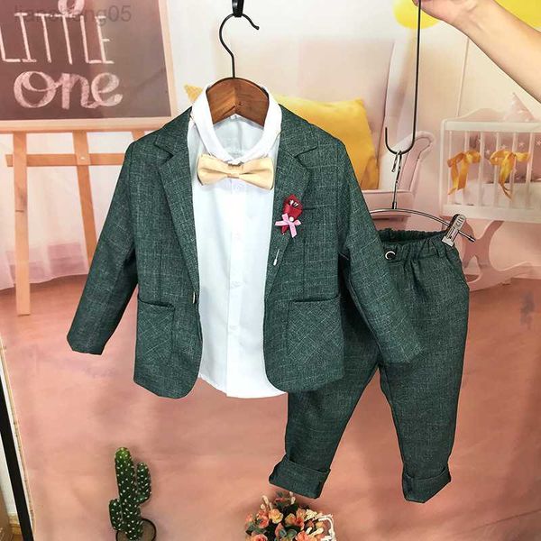 Наборы одежды Spring Boys Blazer для выпускников New Fashion Child Suits набор одежды очень прямой детский повседневный костюм для свадебного зеленого синего W0222