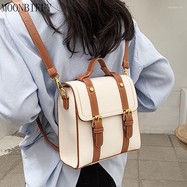 Bolsas de escola Mulheres Mochila Daypack Feminino Vintage Small PU Couather Book for Teenage Girls Sac A Dos Travel Rucksack Mochilas