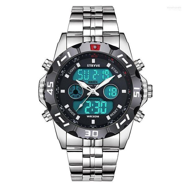 Relógios de pulso stryv s Men Sports Watches Big Dial Quartz Watch Digital para LED Military Waterproof Moun22