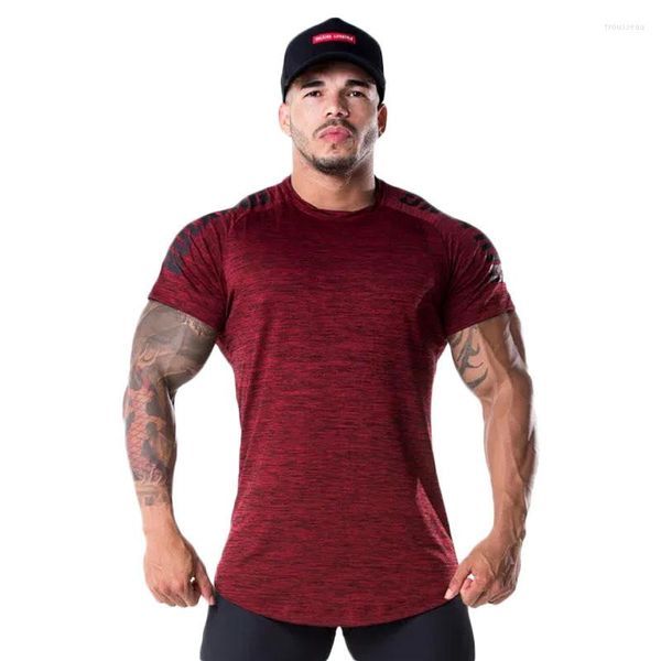 Camisetas masculinas elásticas de manga curta de masculino masculino de camiseta respirável de verão fitness masculino ginásios casuais tees de musculação