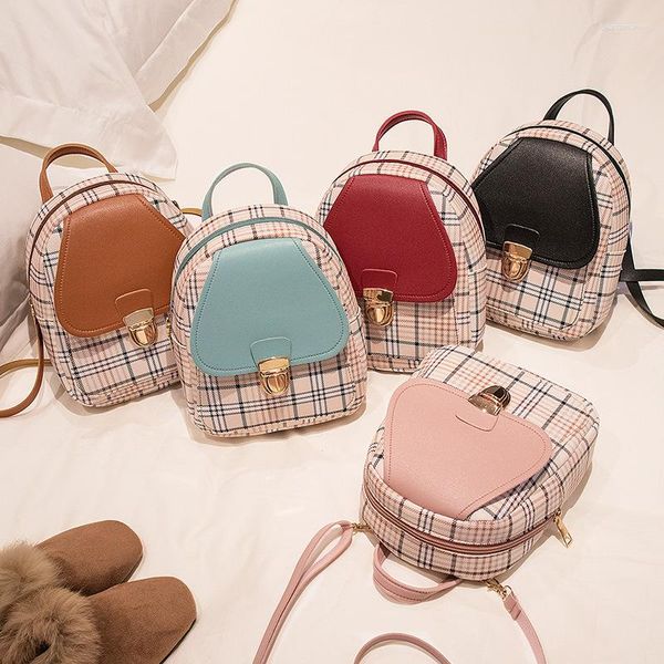 Schultaschen Mode Mini Rucksack Umhängetasche Für Teenager Mädchen Plaid Frauen Schulter Telefon Geldbörse Koreanischen Stil Trendy Weibliche