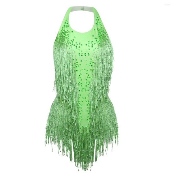 Abbigliamento da palco Cristalli scintillanti Frange Body verde Donna Strass scintillanti DJ Jazz Dance Costume Performance Nightclub Show Outfit