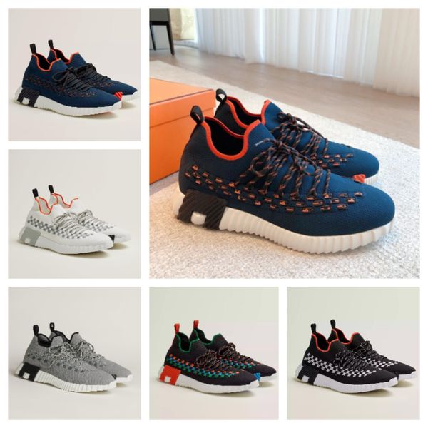 New Famous Fashion Flex Sneakers da uomo Scarpe in pelle lavorata a maglia Tela tecnica intrecciata Scarpe sportive nere Runner Skateboard Stringate Suola in gomma Scarpe da ginnastica outdoor EU38-46