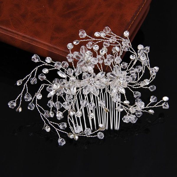 Fermagli per capelli Barrette Bel cristallo argento strass Pettine fatto a mano Gioielli per matrimonio Sposa Copricapo Perline AccessoriCapelli