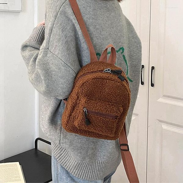 Schulbeutel Mini Plüsch Rucksack Solid Farbe Frauen kleine Mädchen Wild Mode weicher Herbst Winter Stilvoller kleiner Daypack für Shopping Street