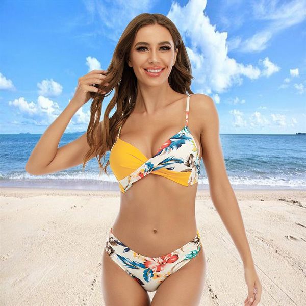 Costumi da bagno da donna Set bikini Costume da bagno da donna Sexy Perizoma con lacci Vita media Due pezzi Push Wrap floreale 2023 Costumi da bagno da spiaggia