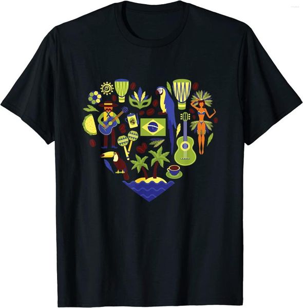 Camisas masculinas I Love Brasil Brasil Iconic Tradicional Presente de lembranças Brasileiras T-shirt Manga curta Casual Algodão O-Gobes Verão
