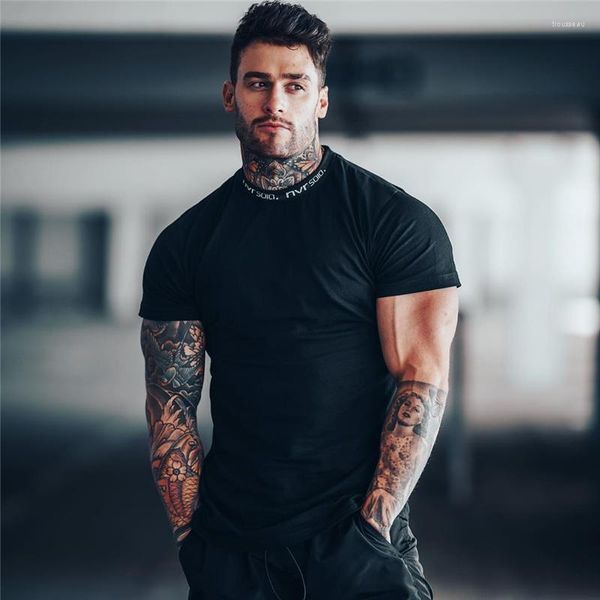 Erkek Tişörtler Erkekler Moda Günlük Gömlek Spor Salonu Fitness Vücut Geliştirme T-Shirts Erkek Pamuk İnce Tees Üstler Yaz Crossfit Marka Mens Giyim