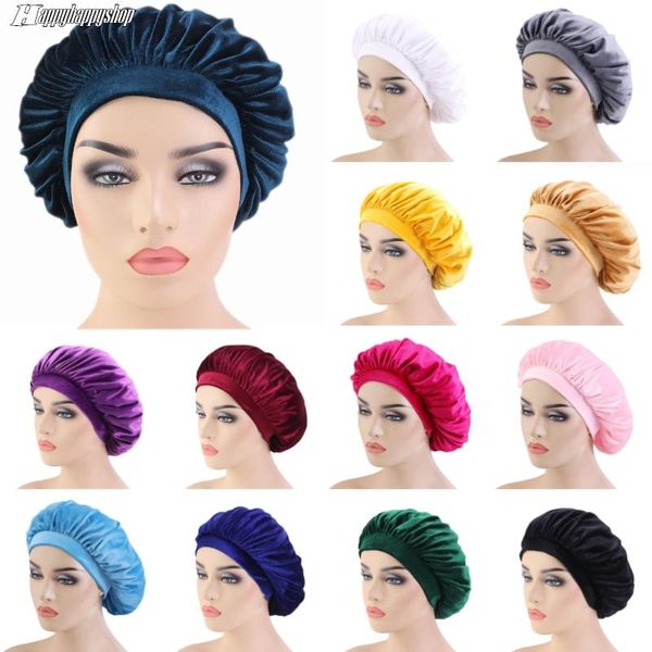 Gorros grisões/caveira tampa unissex adulto boné mulheres elásticas de veludo de veludo banda larga de turbante casual capô de cabelo chapéu de cabelo noite sleep headwrap homens