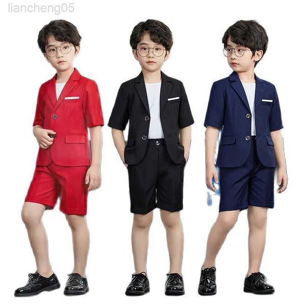 Bekleidungssets Jaket Setelan Lengan Pendek Solid Musim Panas Anak Laki-laki Gaun Formal Pendek Blazer Pernikahan Anak Setelan Fotografi Anak Kom Tuksedo W0222