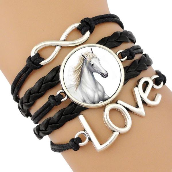 Braccialetti con ciondoli Cavallo da corsa Amante Cuore animale Amore infinito Gioielli fatti a mano Donna Uomo Regalo goccia