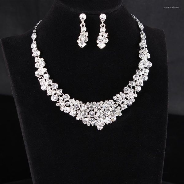 Cara Luxuja linda jóias de jóias de cristal conjuntos de brincos Colar para mulheres Vestido de noiva Bride 2 Peças