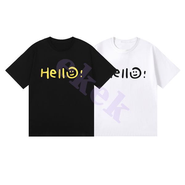 Marca de moda de luxo masculina Hello Hello Letter Round Round Manga curta Camiseta solta Camiseta casual preto branco