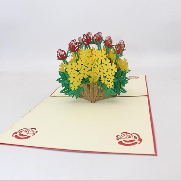 Поздравительные открытки с днем ​​рождения 3D Up Rose Basecard с Envelope Postman Postman Приглашение для вечеринки1