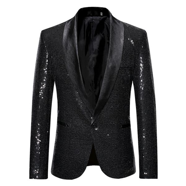 Mens Suits Blazers brilhantes lantejoulas de ouro Bling Glitter Men Shawl Collar Club DJ Jacket Stage Stage