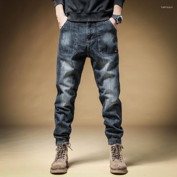 Jeans da uomo Streetwear Moda Uomo allentato Pantaloni cargo in denim casual blu retrò Hombre Pantaloni da jogging hip-hop Tuta Pantaloni a gamba larga